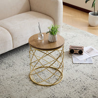 Elegant Golden Side Table With MDF Top And Sturdy Metal Frame For Modern Decor