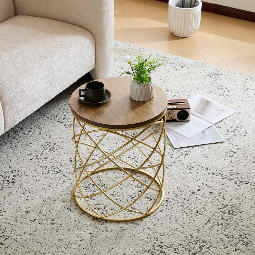 Elegant Golden Side Table With MDF Top And Sturdy Metal Frame For Modern Decor