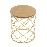 Elegant Golden Side Table With MDF Top And Sturdy Metal Frame For Modern Decor