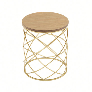 Elegant Golden Side Table With MDF Top And Sturdy Metal Frame For Modern Decor