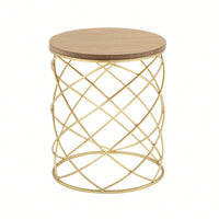 Elegant Golden Side Table With MDF Top And Sturdy Metal Frame For Modern Decor