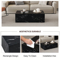 Luxurious Black Marble Texture Coffee Table 39.3x23.6x11.8 Inch Stylish Living Room Accent Modern Design