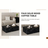 Luxurious Black Marble Texture Coffee Table 39.3x23.6x11.8 Inch Stylish Living Room Accent Modern Design