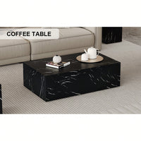 Luxurious Black Marble Texture Coffee Table 39.3x23.6x11.8 Inch Stylish Living Room Accent Modern Design