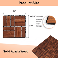 Acacia Wood Interlocking Deck Tiles 30 PCS 12x12 Square Outdoor Flooring For Patio Balcony Poolside