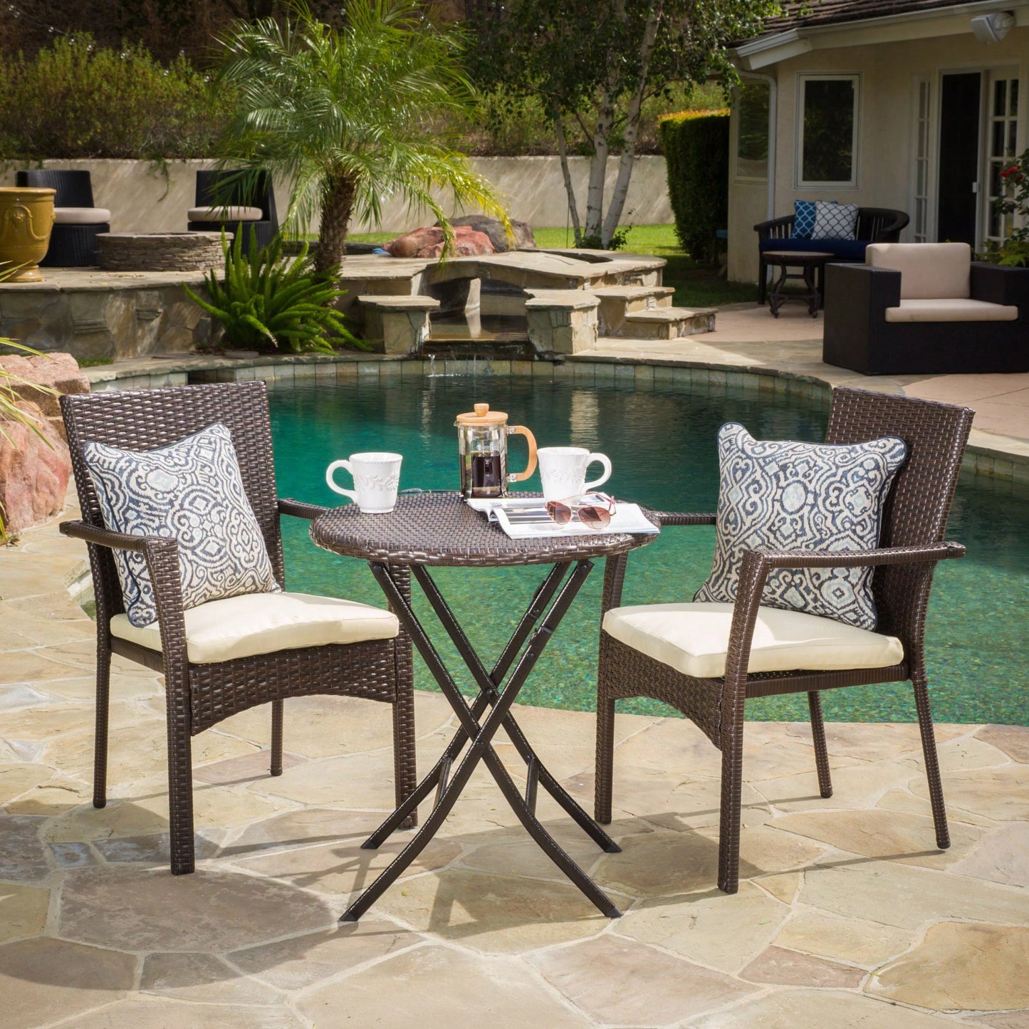 Outdoor Patio Bistro Set With Cushioned Chairs And Round Table For Garden Or Balcony