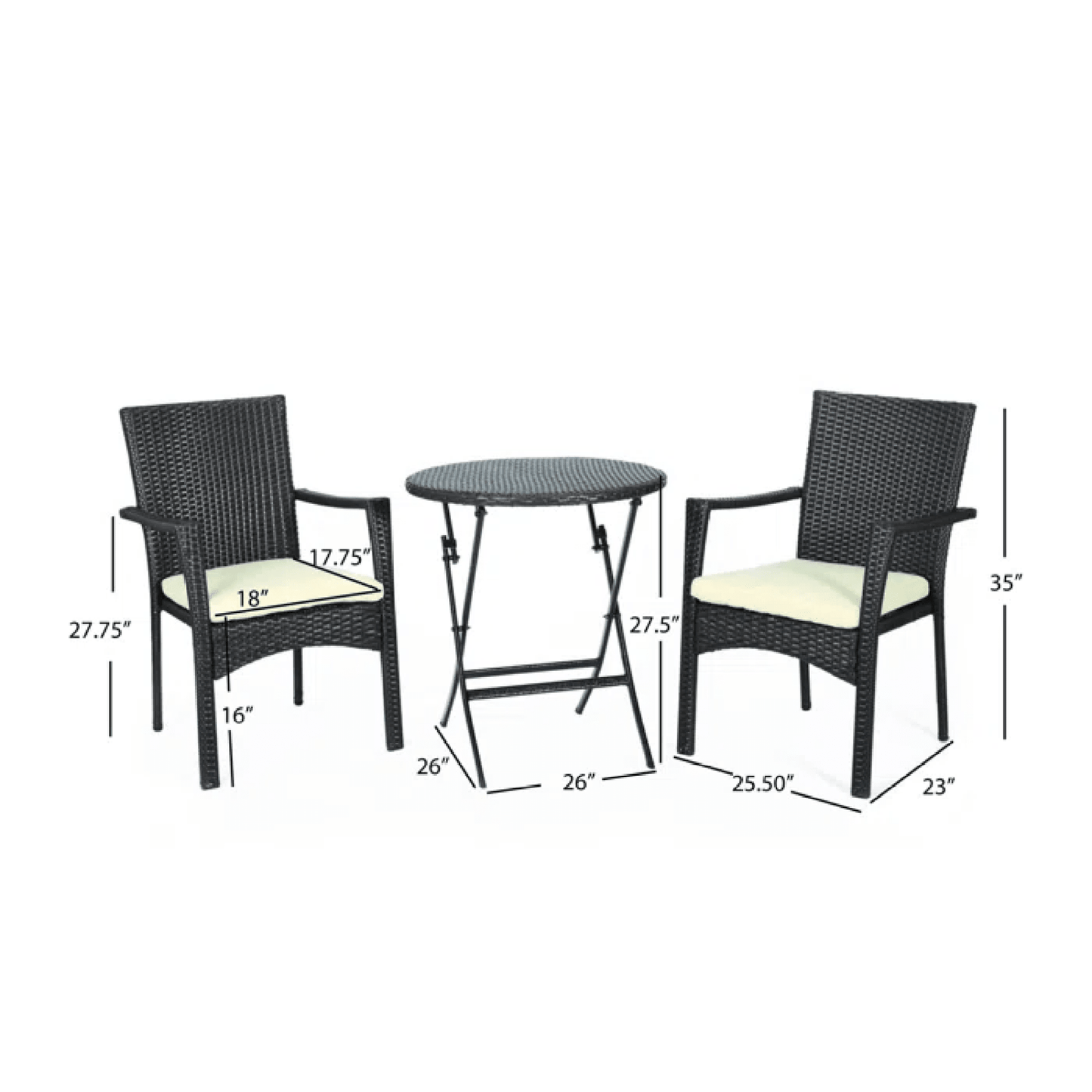 Outdoor Patio Bistro Set With Cushioned Chairs And Round Table For Garden Or Balcony