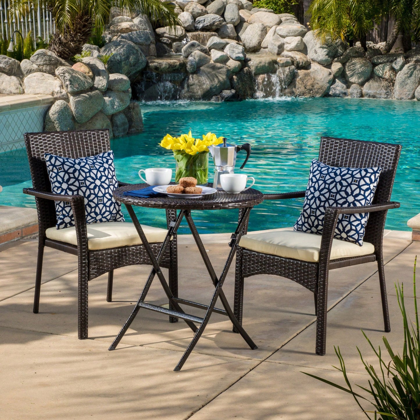 Outdoor Patio Bistro Set With Cushioned Chairs And Round Table For Garden Or Balcony