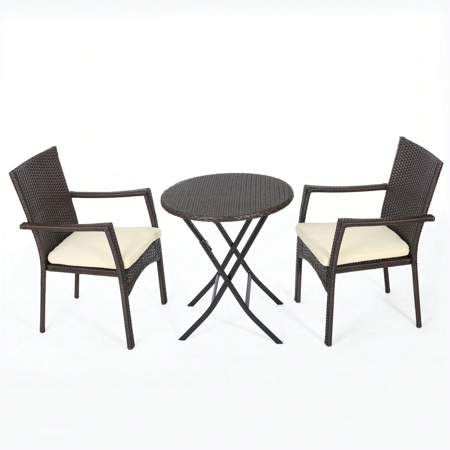 Outdoor Patio Bistro Set With Cushioned Chairs And Round Table For Garden Or Balcony