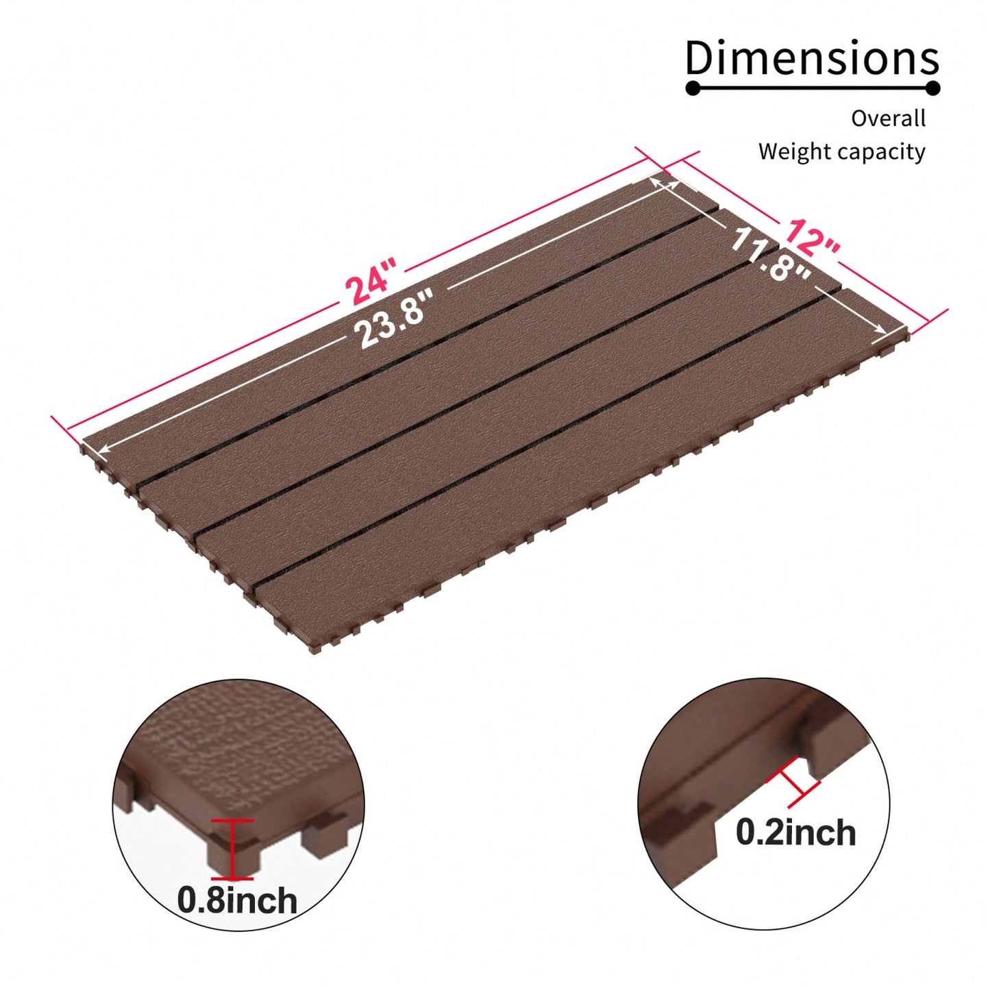 Interlocking Patio Deck Tiles For Easy DIY Installation - 24pcs Red Brown Outdoor Flooring For Porch Poolside Balcony Backyard