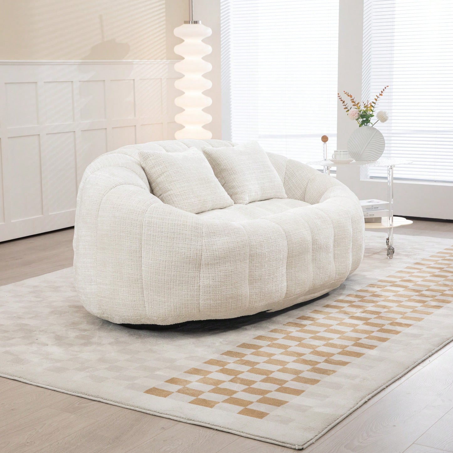 Durable High Back Bean Bag Sofa For Adults And Kids Comfortable Lounger Indoor Outdoor Accent Floor Chair Beige Chenille