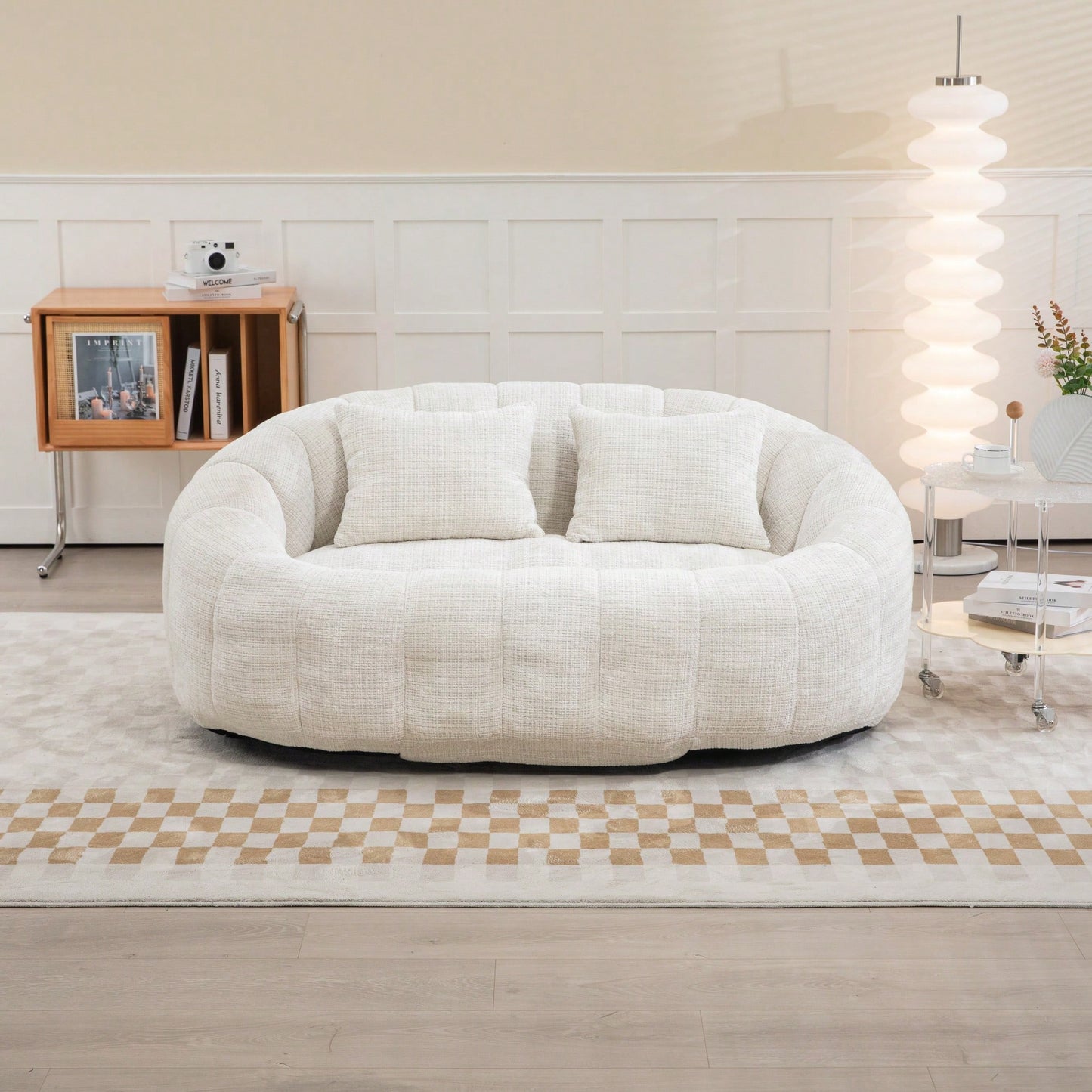 Durable High Back Bean Bag Sofa For Adults And Kids Comfortable Lounger Indoor Outdoor Accent Floor Chair Beige Chenille