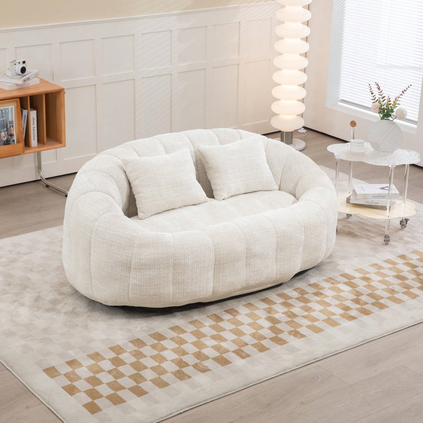 Durable High Back Bean Bag Sofa For Adults And Kids Comfortable Lounger Indoor Outdoor Accent Floor Chair Beige Chenille