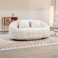 Durable High Back Bean Bag Sofa For Adults And Kids Comfortable Lounger Indoor Outdoor Accent Floor Chair Beige Chenille