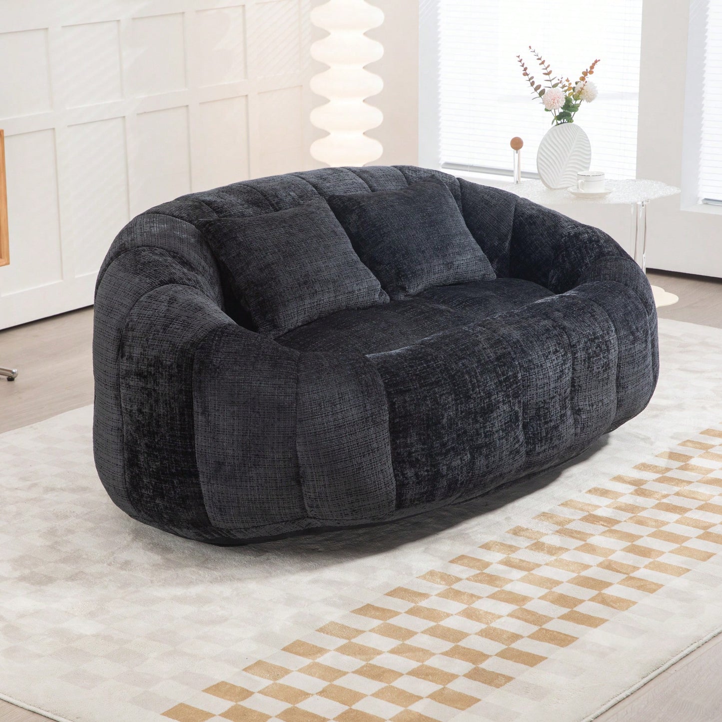 Durable High Back Bean Bag Sofa For Adults And Kids Comfortable Lounger Indoor Outdoor Accent Floor Chair Beige Chenille