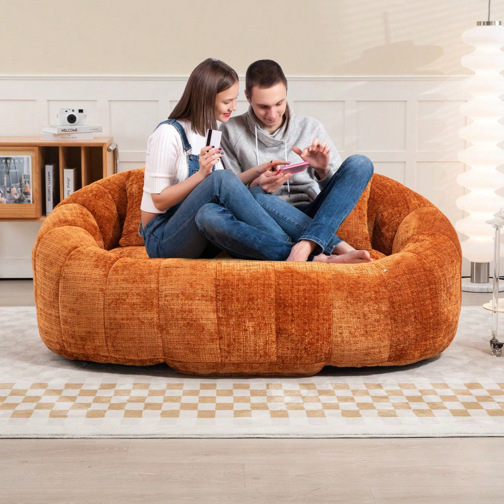 Durable High Back Bean Bag Sofa For Adults And Kids Comfortable Lounger Indoor Outdoor Accent Floor Chair Beige Chenille