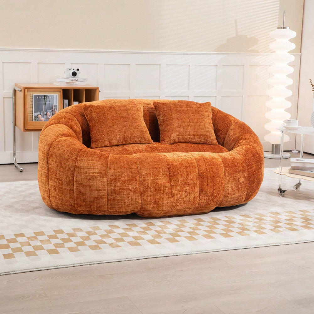 Durable High Back Bean Bag Sofa For Adults And Kids Comfortable Lounger Indoor Outdoor Accent Floor Chair Beige Chenille