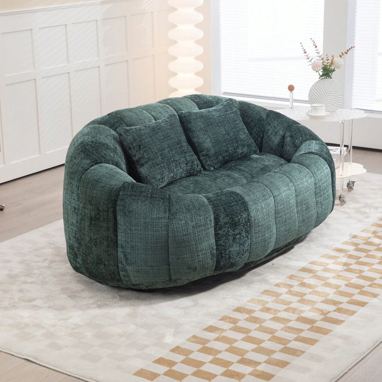 Durable High Back Bean Bag Sofa For Adults And Kids Comfortable Lounger Indoor Outdoor Accent Floor Chair Beige Chenille