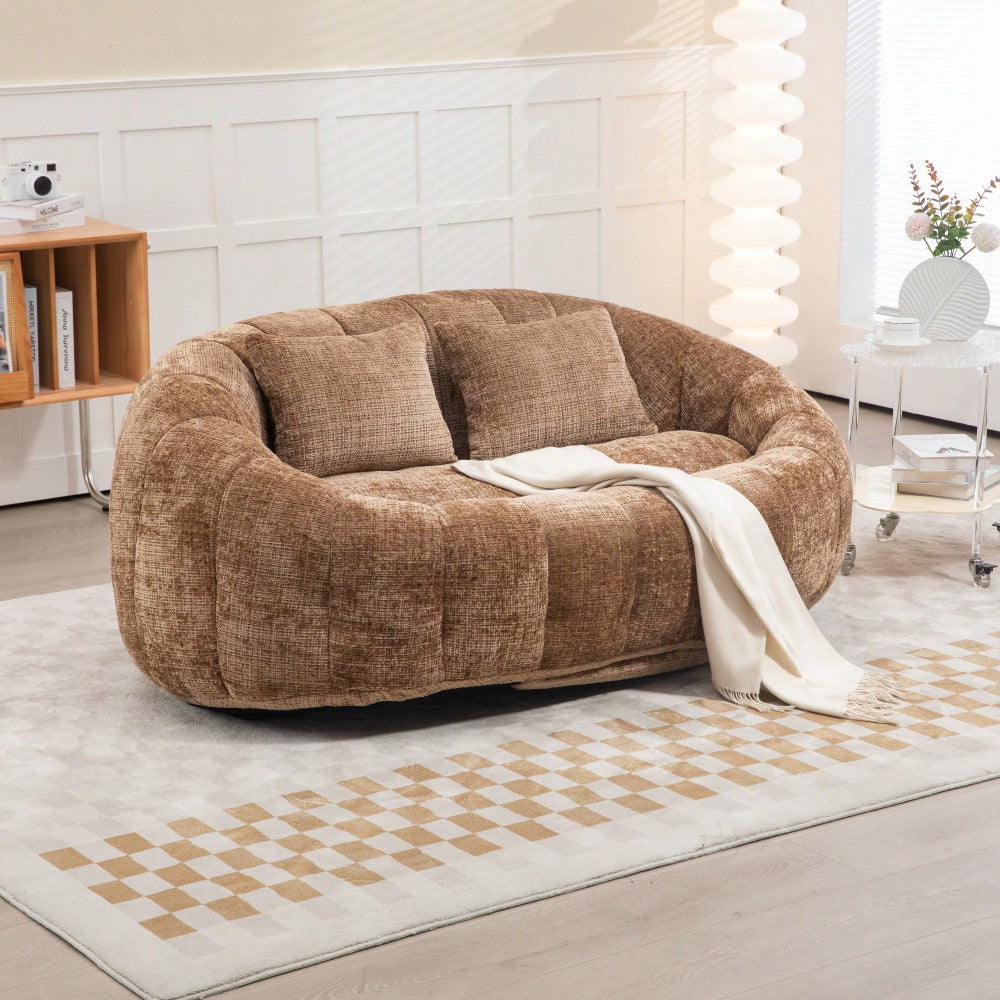 Durable High Back Bean Bag Sofa For Adults And Kids Comfortable Lounger Indoor Outdoor Accent Floor Chair Beige Chenille