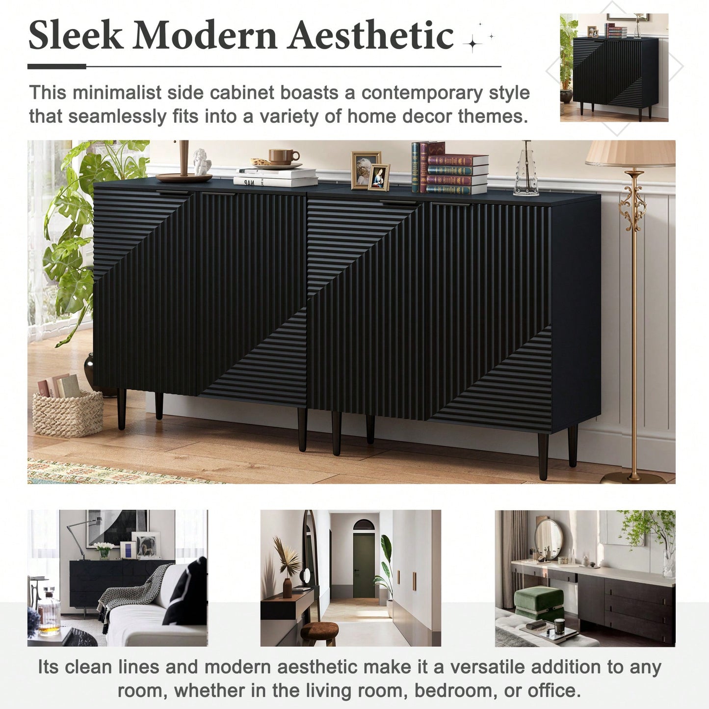 Modern Minimalist Side Cabinet With Adjustable Shelves And Geometric Door Design For Stylish Home Storage