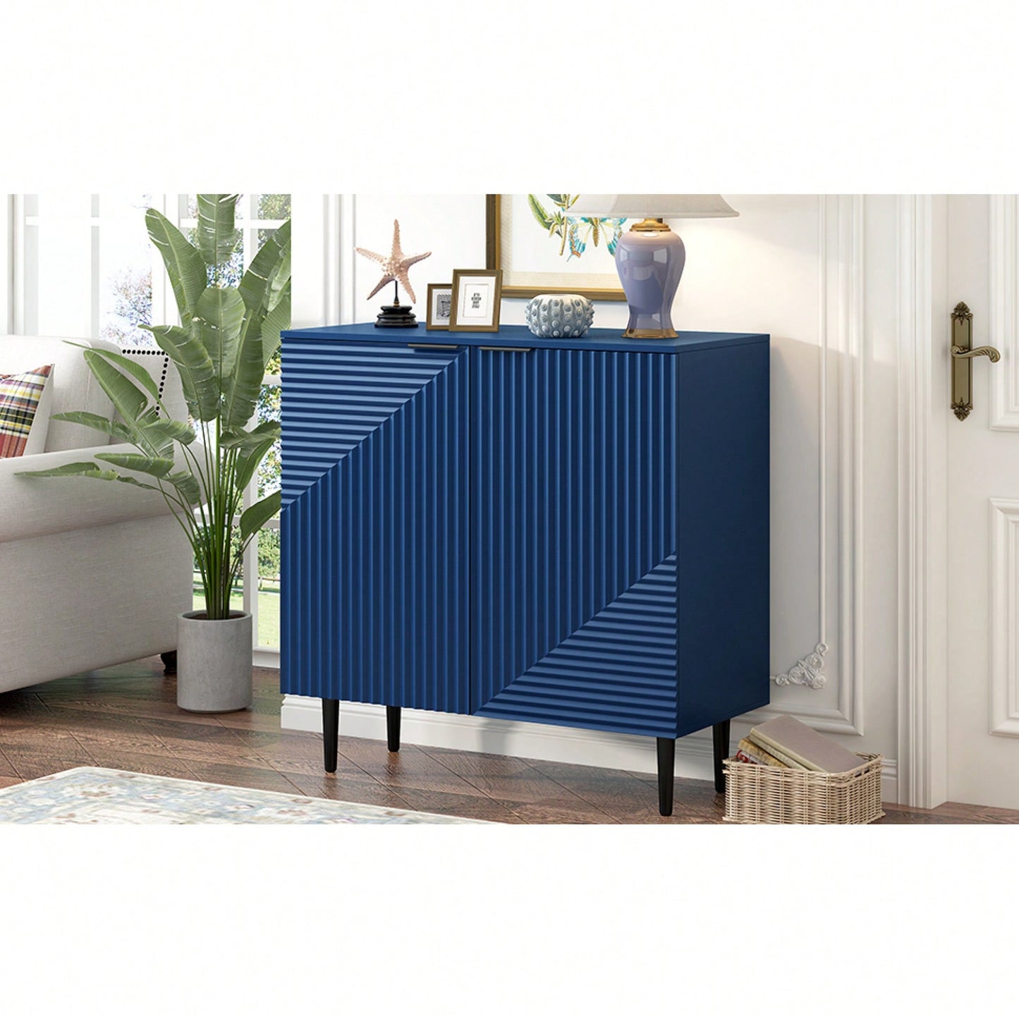 Modern Minimalist Side Cabinet With Adjustable Shelves And Geometric Door Design For Stylish Home Storage