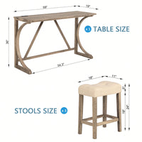 4-Piece Dark Gray Bar Table Set With Power Outlet And 3 Padded Stools For Dining Room Living Room Game Room