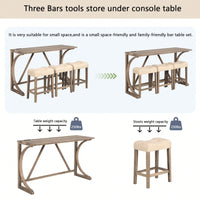 4-Piece Dark Gray Bar Table Set With Power Outlet And 3 Padded Stools For Dining Room Living Room Game Room