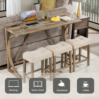 4-Piece Dark Gray Bar Table Set With Power Outlet And 3 Padded Stools For Dining Room Living Room Game Room