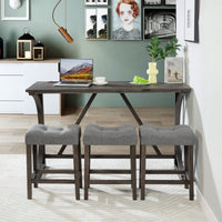 4-Piece Dark Gray Bar Table Set With Power Outlet And 3 Padded Stools For Dining Room Living Room Game Room