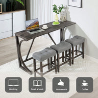 4-Piece Dark Gray Bar Table Set With Power Outlet And 3 Padded Stools For Dining Room Living Room Game Room