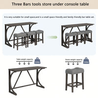 4-Piece Dark Gray Bar Table Set With Power Outlet And 3 Padded Stools For Dining Room Living Room Game Room