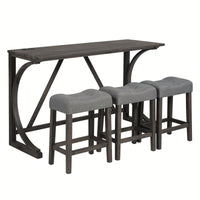 4-Piece Dark Gray Bar Table Set With Power Outlet And 3 Padded Stools For Dining Room Living Room Game Room