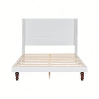 Elegant Queen Size Bed With 54 Inch High Headboard For Comfort And Style Ideal For Reading And Relaxing In Beige