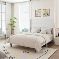 Elegant Queen Size Bed With 54 Inch High Headboard For Comfort And Style Ideal For Reading And Relaxing In Beige