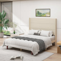 Elegant Queen Size Bed With 54 Inch High Headboard For Comfort And Style Ideal For Reading And Relaxing In Beige