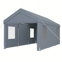 Heavy Duty Portable Carport Canopy 10x20 With Roll-Up Doors And Ventilated Windows For Cars Trucks Boats And Garden Tools Grey