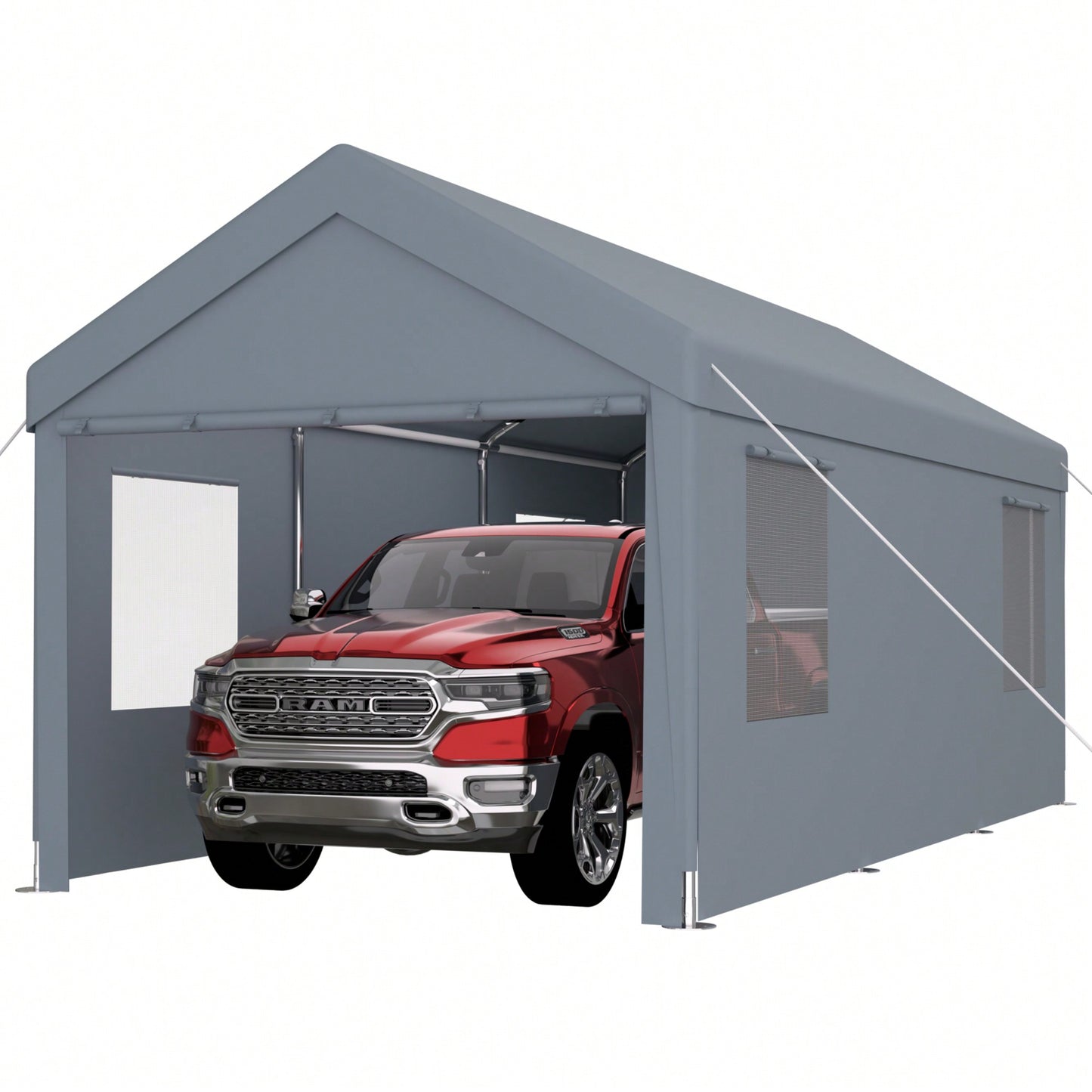 Heavy Duty Portable Carport Canopy 10x20 With Roll-Up Doors And Ventilated Windows For Cars Trucks Boats And Garden Tools Grey
