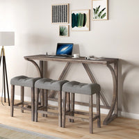 Industrial 4 Piece Bar Table Set With Power Outlet For Dining Room Living Room Game Room