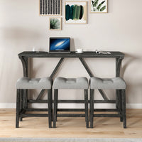 Industrial 4 Piece Bar Table Set With Power Outlet For Dining Room Living Room Game Room