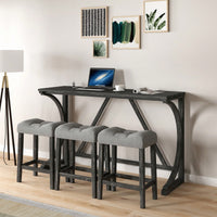 Industrial 4 Piece Bar Table Set With Power Outlet For Dining Room Living Room Game Room