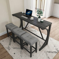 Industrial 4 Piece Bar Table Set With Power Outlet For Dining Room Living Room Game Room