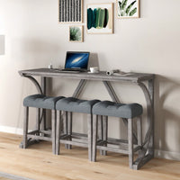 Industrial 4 Piece Bar Table Set With Power Outlet For Dining Room Living Room Game Room