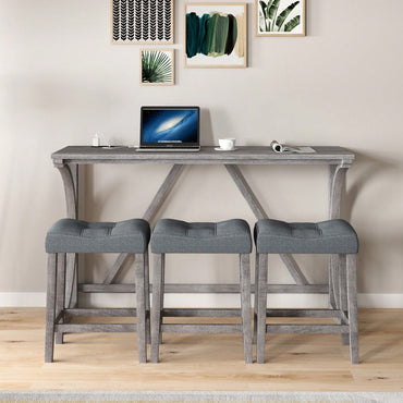 Industrial 4 Piece Bar Table Set With Power Outlet For Dining Room Living Room Game Room