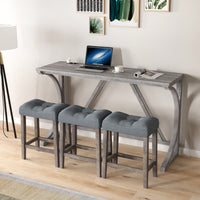 Industrial 4 Piece Bar Table Set With Power Outlet For Dining Room Living Room Game Room