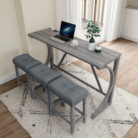 Industrial 4 Piece Bar Table Set With Power Outlet For Dining Room Living Room Game Room