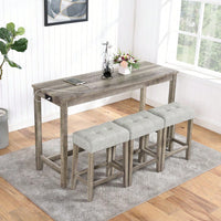 Industrial 4 Piece Bar Table Set With Power Outlet For Dining Room Living Room Game Room