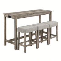 Industrial 4 Piece Bar Table Set With Power Outlet For Dining Room Living Room Game Room
