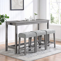 Industrial 4 Piece Bar Table Set With Power Outlet For Dining Room Living Room Game Room