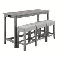 Industrial 4 Piece Bar Table Set With Power Outlet For Dining Room Living Room Game Room