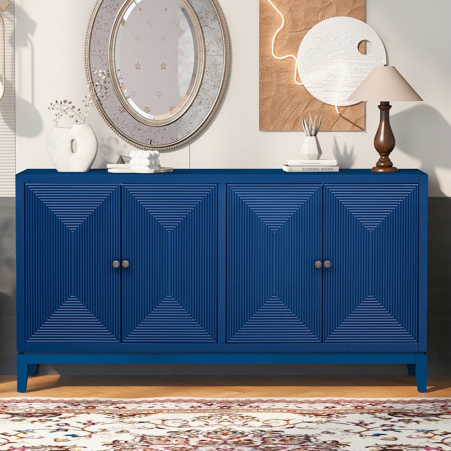 Sleek Vertical Line Design Storage Cabinet Sideboard Buffet For Study Entrance And Living Room